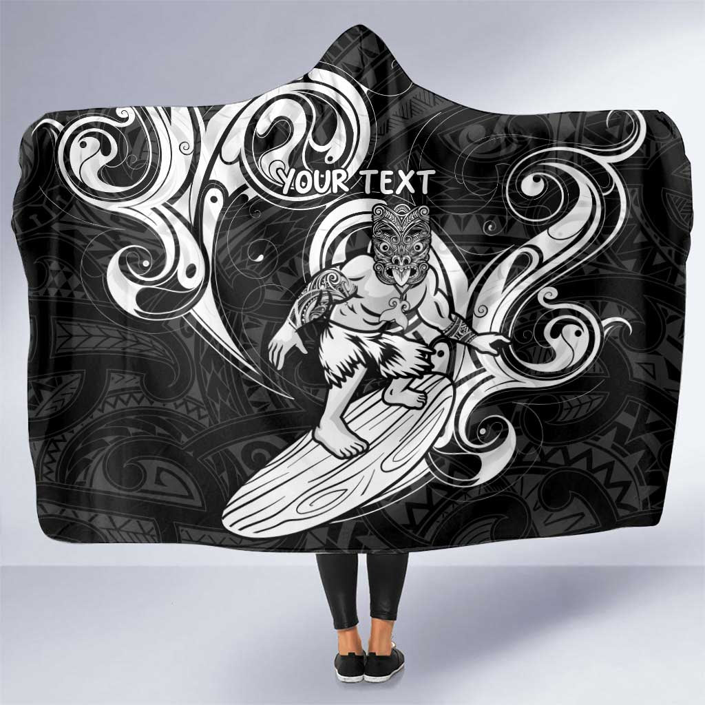 Personalised New Zealand Surfing Hooded Blanket Aotearoa Maori Tiki Haka