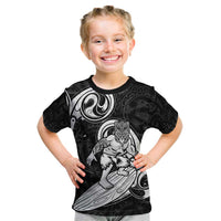 Personalised New Zealand Surfing Kid T Shirt Aotearoa Maori Tiki Haka LT14 Black - Polynesian Pride