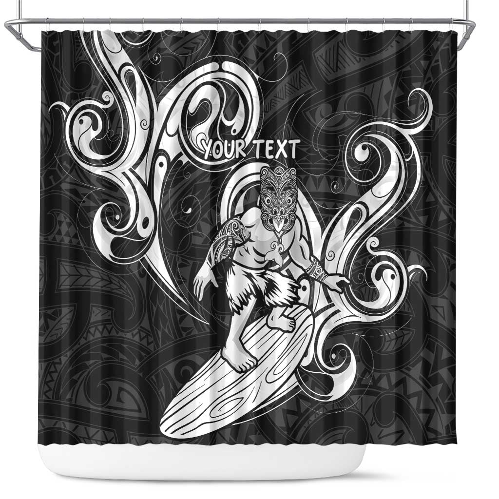 Personalised New Zealand Surfing Shower Curtain Aotearoa Maori Tiki Haka