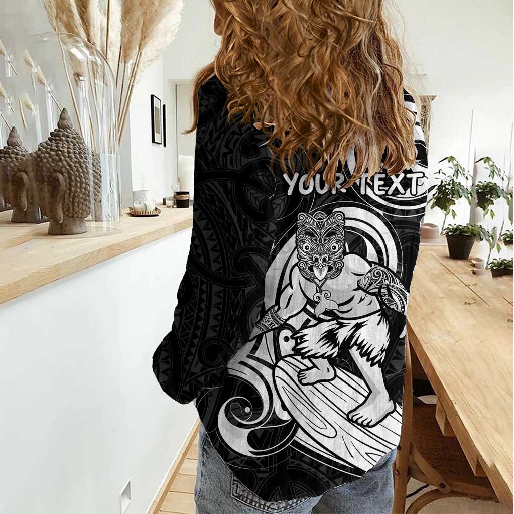 Personalised New Zealand Surfing Women Casual Shirt Aotearoa Maori Tiki Haka