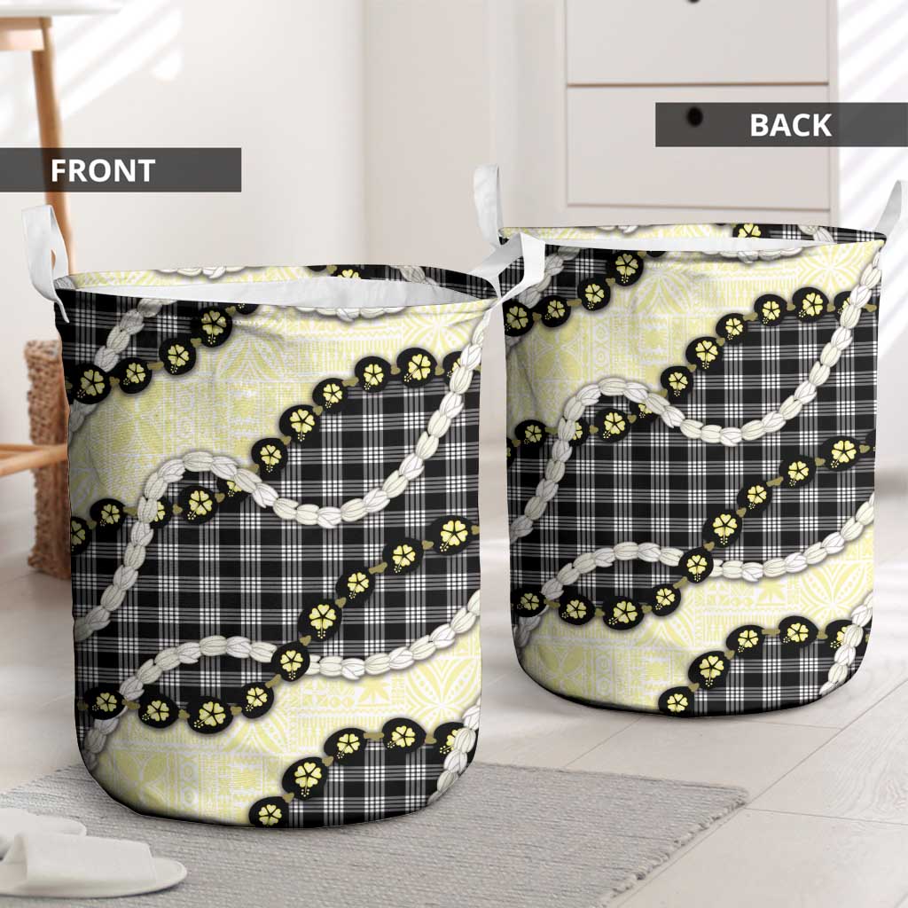Black Palaka Hawaii Laundry Basket Kukui Nut Pikake Lei Hawaiian Tapa Pattern - Polynesian Pride