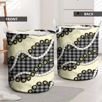 Black Palaka Hawaii Laundry Basket Kukui Nut Pikake Lei Hawaiian Tapa Pattern - Polynesian Pride