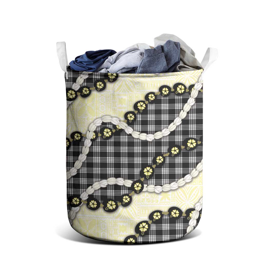 Black Palaka Hawaii Laundry Basket Kukui Nut Pikake Lei Hawaiian Tapa Pattern - Polynesian Pride