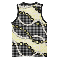 Black Palaka Hawaii Basketball Jersey Kukui Nut Pikake Lei Hawaiian Tapa Pattern - Polynesian Pride