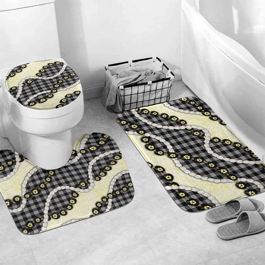 Black Palaka Hawaii Bathroom Set Kukui Nut Pikake Lei Hawaiian Tapa Pattern - Polynesian Pride
