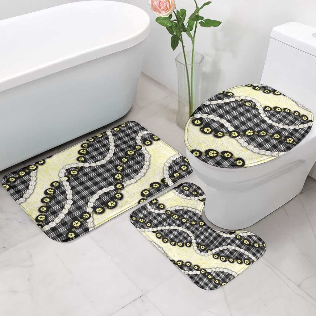 Black Palaka Hawaii Bathroom Set Kukui Nut Pikake Lei Hawaiian Tapa Pattern - Polynesian Pride