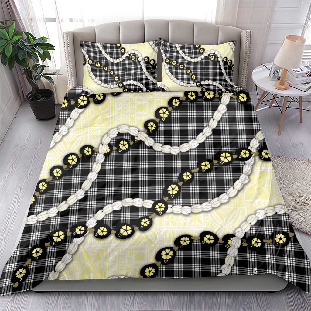 Black Palaka Hawaii Bedding Set Kukui Nut Pikake Lei Hawaiian Tapa Pattern - Polynesian Pride