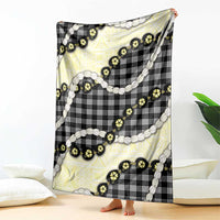 Black Palaka Hawaii Blanket Kukui Nut Pikake Lei Hawaiian Tapa Pattern - Polynesian Pride