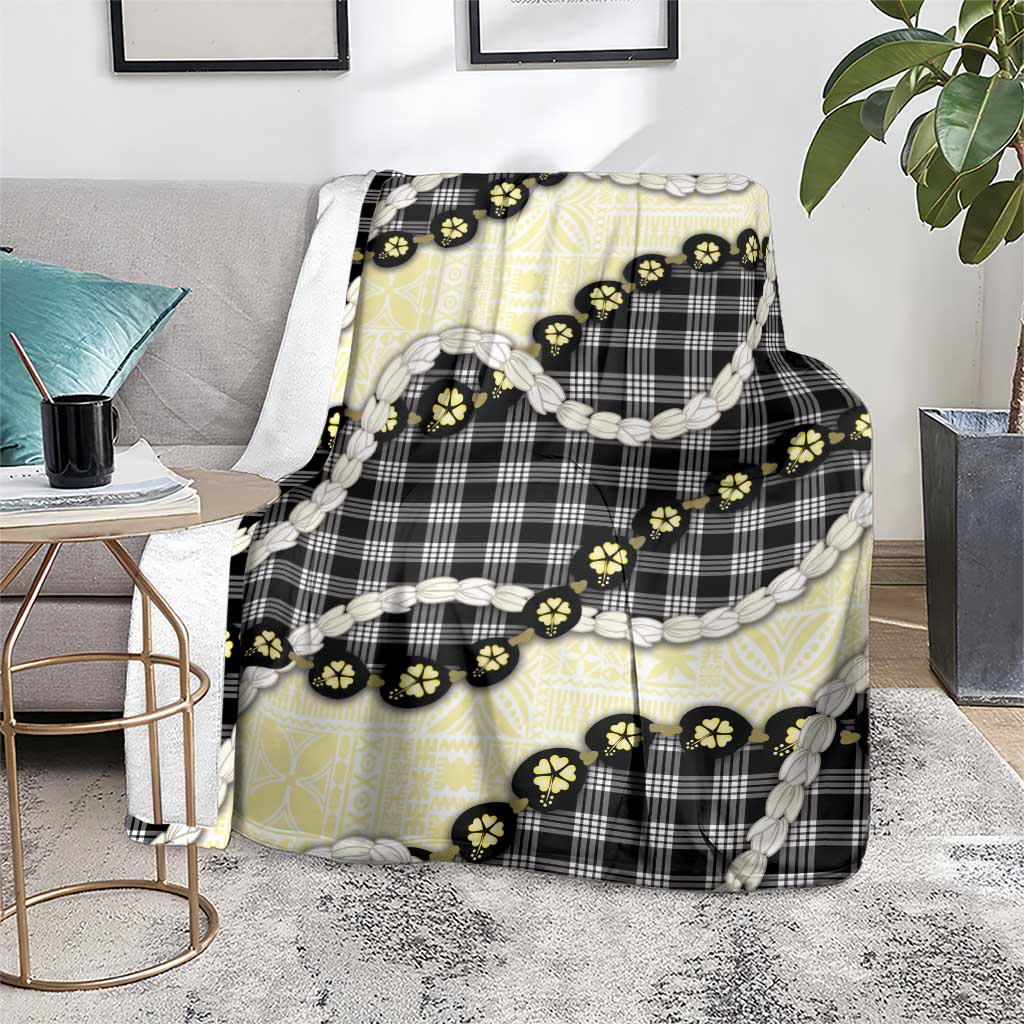 Black Palaka Hawaii Blanket Kukui Nut Pikake Lei Hawaiian Tapa Pattern - Polynesian Pride