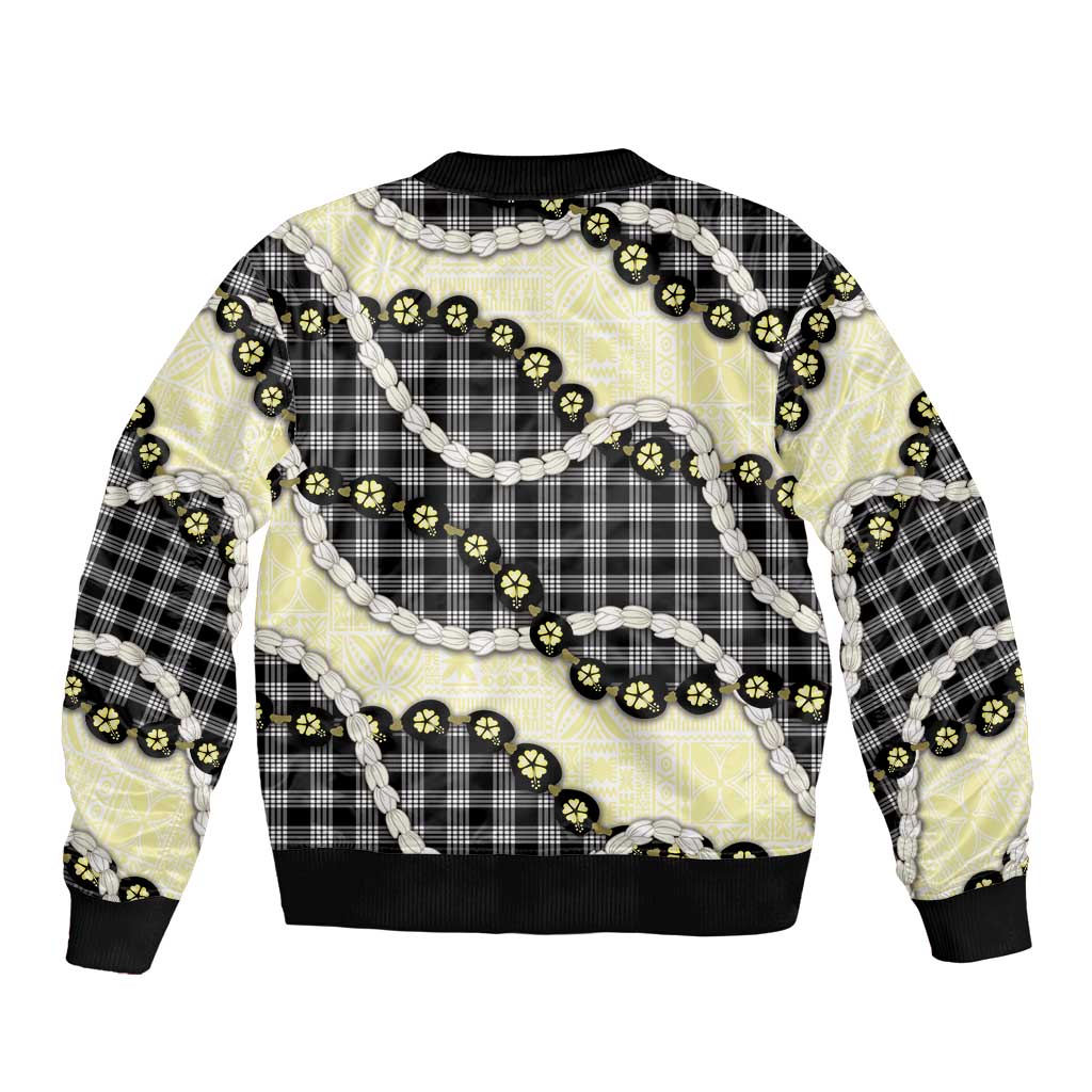 Black Palaka Hawaii Bomber Jacket Kukui Nut Pikake Lei Hawaiian Tapa Pattern - Polynesian Pride