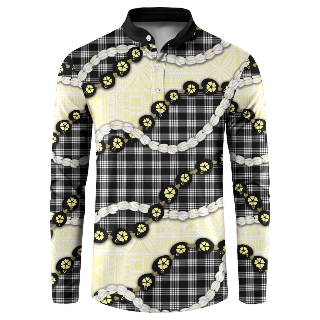 Black Palaka Hawaii Button Sweatshirt Kukui Nut Pikake Lei Hawaiian Tapa Pattern - Polynesian Pride