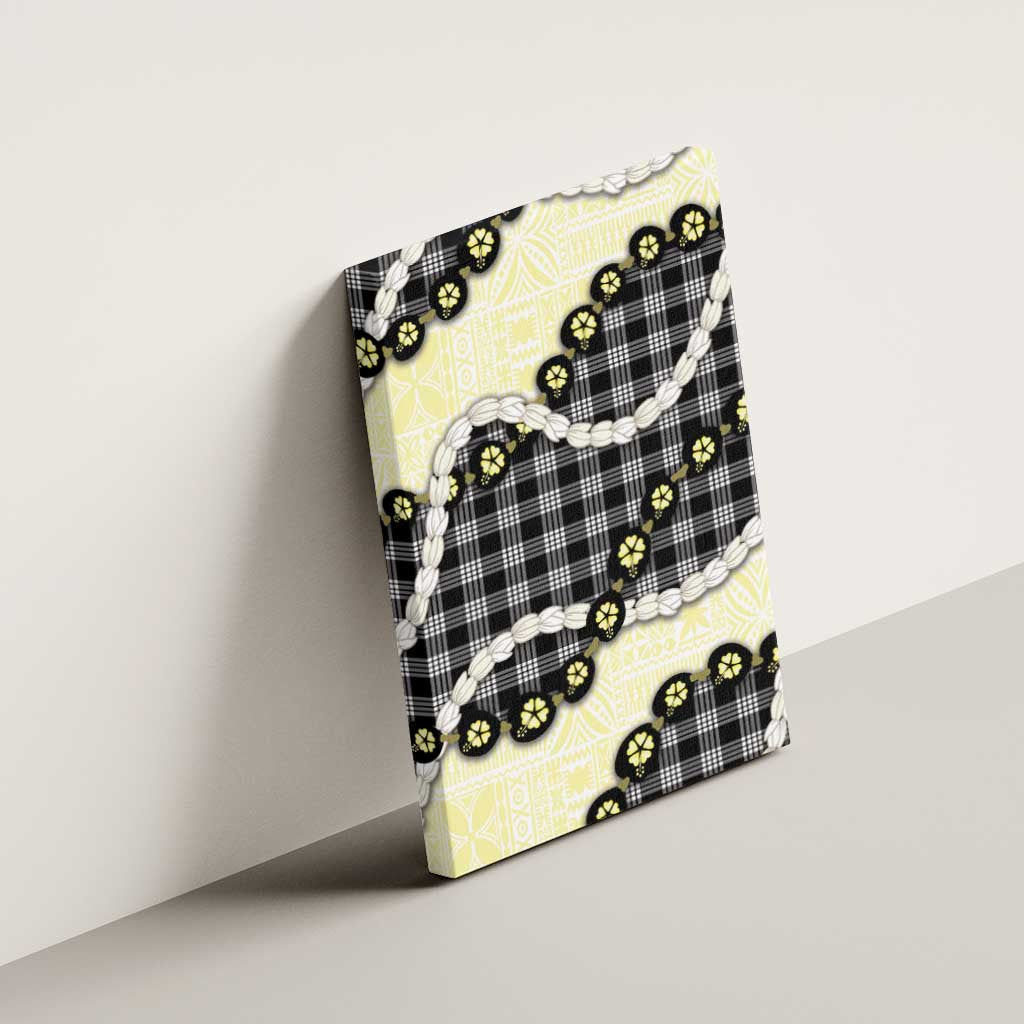 Black Palaka Hawaii Canvas Wall Art Kukui Nut Pikake Lei Hawaiian Tapa Pattern - Polynesian Pride