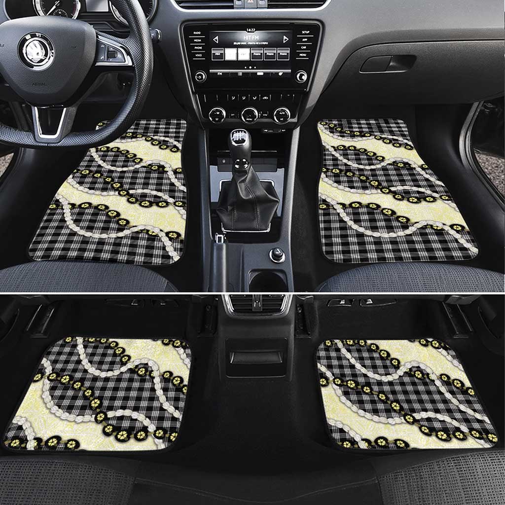 Black Palaka Hawaii Car Mats Kukui Nut Pikake Lei Hawaiian Tapa Pattern - Polynesian Pride