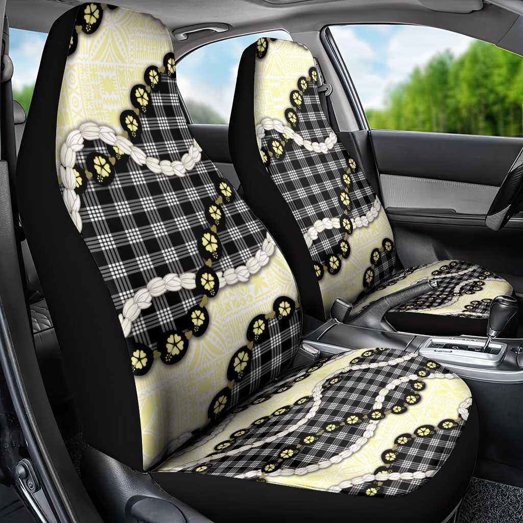 Black Palaka Hawaii Car Seat Cover Kukui Nut Pikake Lei Hawaiian Tapa Pattern - Polynesian Pride