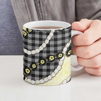 Black Palaka Hawaii Ceramic Mug Kukui Nut Pikake Lei Hawaiian Tapa Pattern - Polynesian Pride