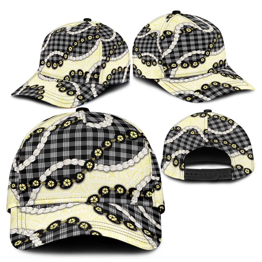 Black Palaka Hawaii Classic Cap Kukui Nut Pikake Lei Hawaiian Tapa Pattern - Polynesian Pride