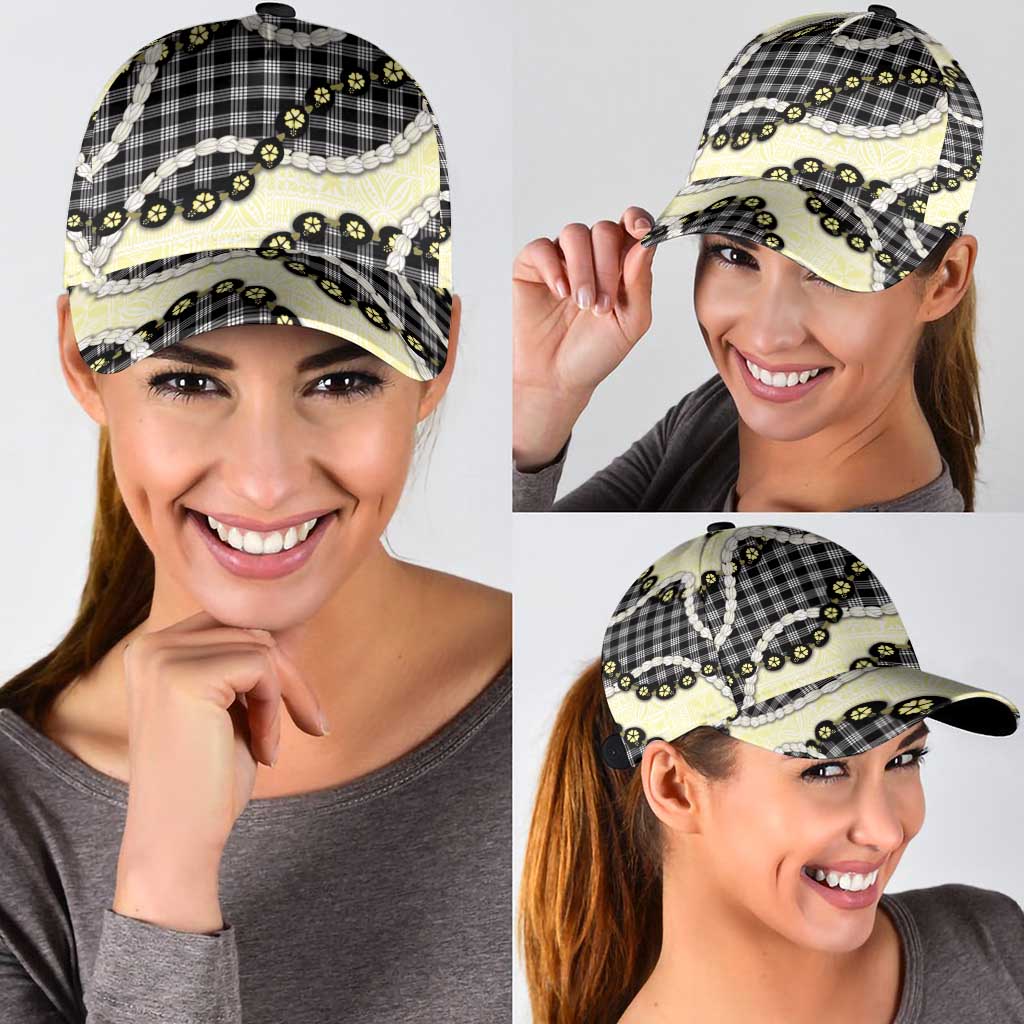 Black Palaka Hawaii Classic Cap Kukui Nut Pikake Lei Hawaiian Tapa Pattern - Polynesian Pride