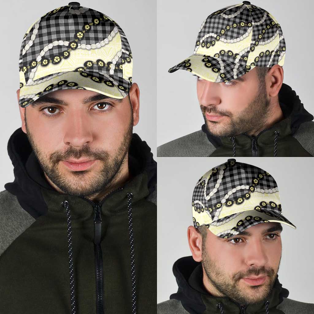 Black Palaka Hawaii Classic Cap Kukui Nut Pikake Lei Hawaiian Tapa Pattern - Polynesian Pride