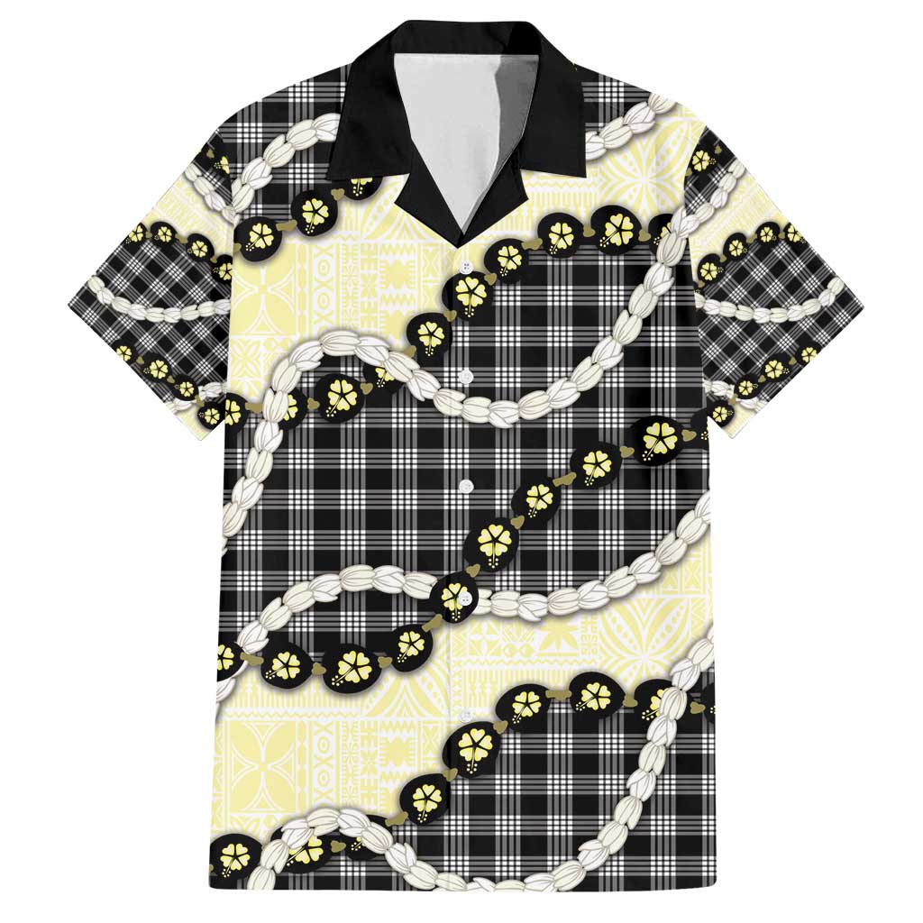 Black Palaka Hawaii Family Matching Long Sleeve Bodycon Dress and Hawaiian Shirt Kukui Nut Pikake Lei Hawaiian Tapa Pattern - Polynesian Pride