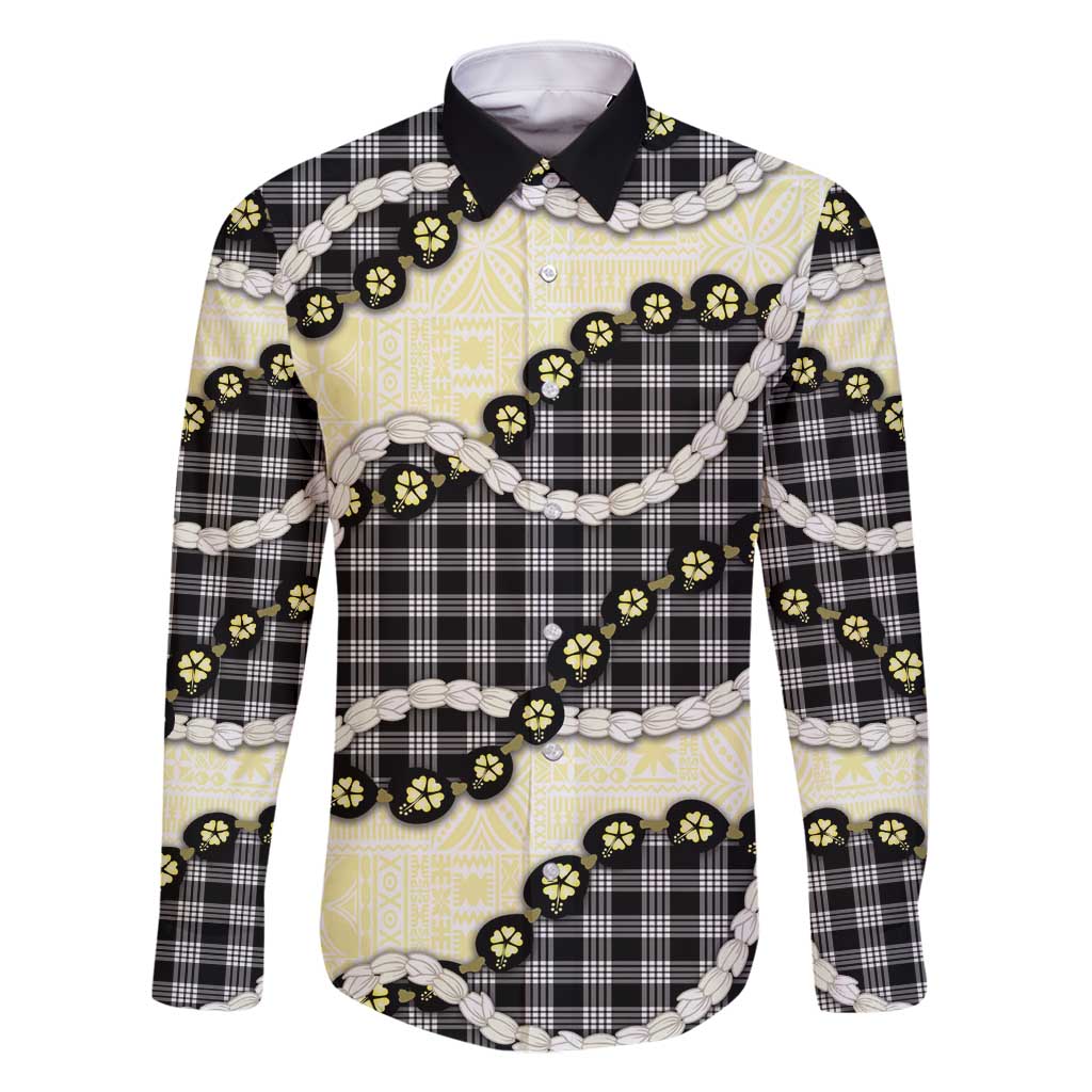 Black Palaka Hawaii Family Matching Mermaid Dress and Hawaiian Shirt Kukui Nut Pikake Lei Hawaiian Tapa Pattern - Polynesian Pride