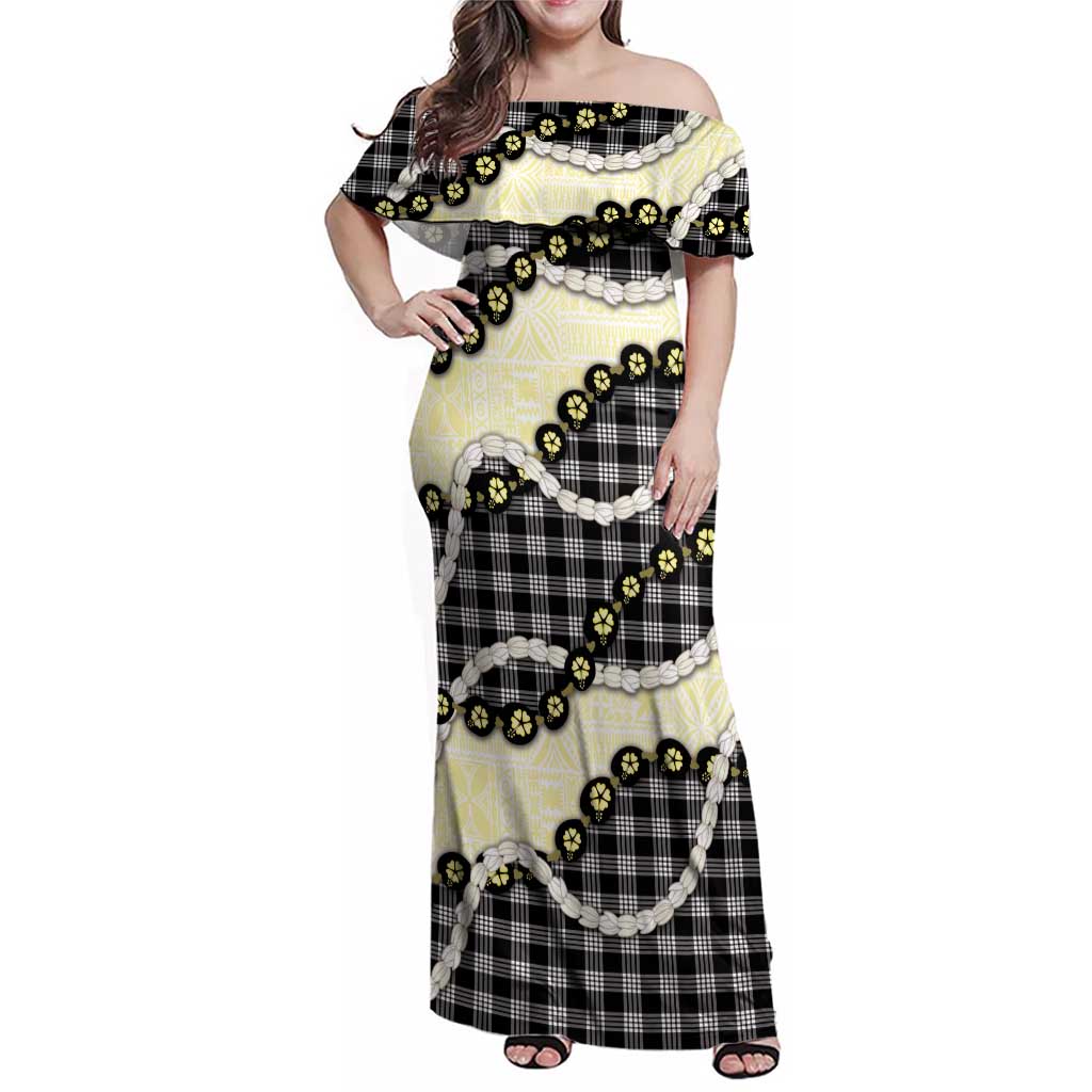 Black Palaka Hawaii Family Matching Off Shoulder Maxi Dress and Hawaiian Shirt Kukui Nut Pikake Lei Hawaiian Tapa Pattern - Polynesian Pride