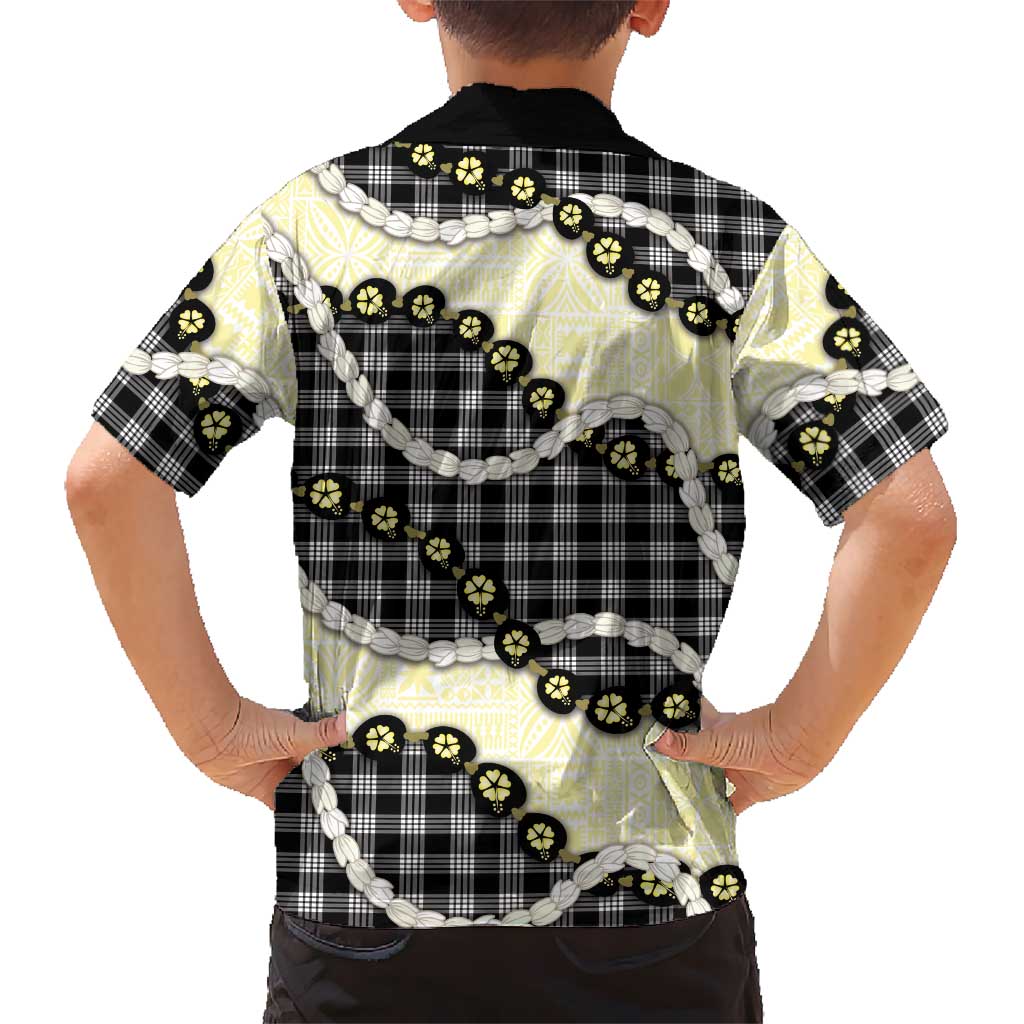 Black Palaka Hawaii Family Matching Puletasi and Hawaiian Shirt Kukui Nut Pikake Lei Hawaiian Tapa Pattern LT14 - Polynesian Pride