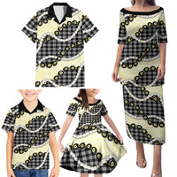 Black Palaka Hawaii Family Matching Puletasi and Hawaiian Shirt Kukui Nut Pikake Lei Hawaiian Tapa Pattern LT14 - Polynesian Pride