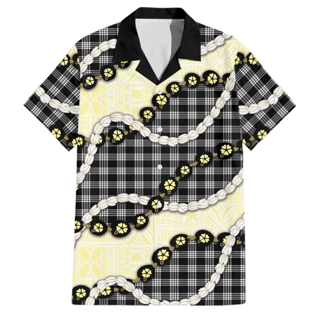 Black Palaka Hawaii Family Matching Puletasi and Hawaiian Shirt Kukui Nut Pikake Lei Hawaiian Tapa Pattern LT14 Dad's Shirt - Short Sleeve Black - Polynesian Pride