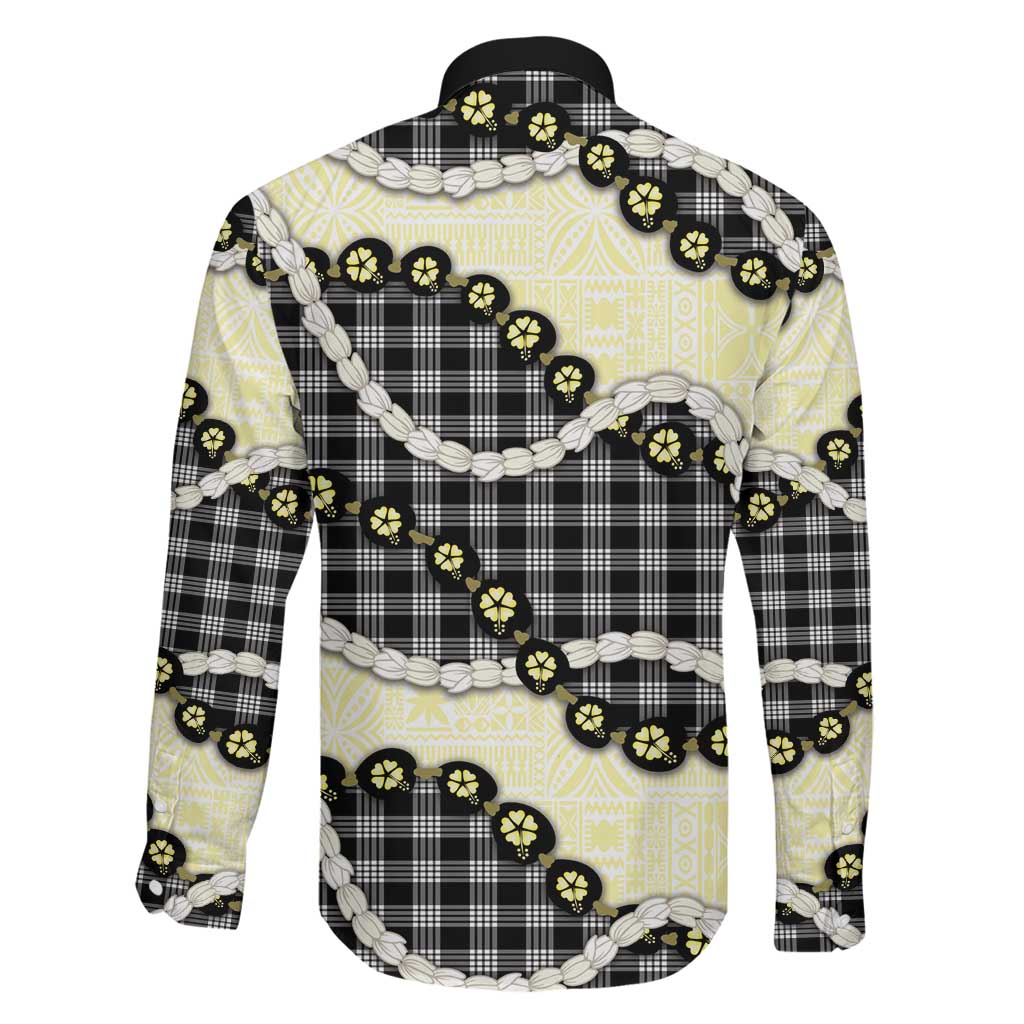 Black Palaka Hawaii Family Matching Puletasi and Hawaiian Shirt Kukui Nut Pikake Lei Hawaiian Tapa Pattern LT14 - Polynesian Pride