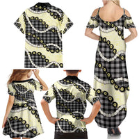 Black Palaka Hawaii Family Matching Summer Maxi Dress and Hawaiian Shirt Kukui Nut Pikake Lei Hawaiian Tapa Pattern - Polynesian Pride