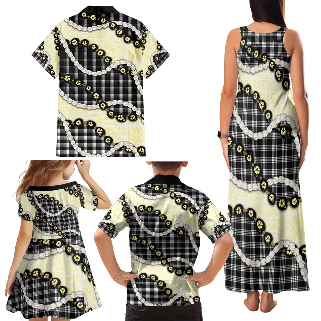 Black Palaka Hawaii Family Matching Tank Maxi Dress and Hawaiian Shirt Kukui Nut Pikake Lei Hawaiian Tapa Pattern - Polynesian Pride