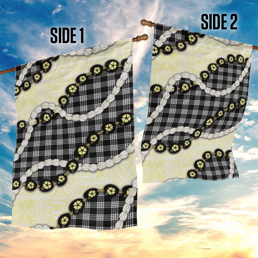Black Palaka Hawaii Garden Flag Kukui Nut Pikake Lei Hawaiian Tapa Pattern - Polynesian Pride