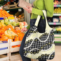 Black Palaka Hawaii Grocery Bag Kukui Nut Pikake Lei Hawaiian Tapa Pattern - Polynesian Pride