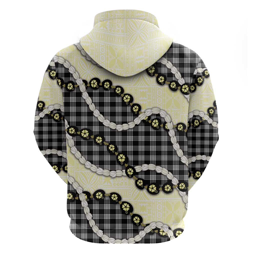 Black Palaka Hawaii Hoodie Kukui Nut Pikake Lei Hawaiian Tapa Pattern - Polynesian Pride