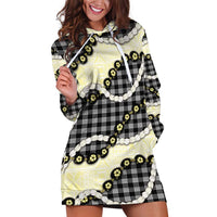 Black Palaka Hawaii Hoodie Dress Kukui Nut Pikake Lei Hawaiian Tapa Pattern - Polynesian Pride