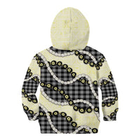 Black Palaka Hawaii Kid Hoodie Kukui Nut Pikake Lei Hawaiian Tapa Pattern - Polynesian Pride