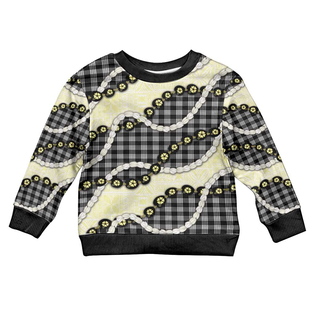 Black Palaka Hawaii Kid Ugly Christmas Sweater Kukui Nut Pikake Lei Hawaiian Tapa Pattern - Polynesian Pride