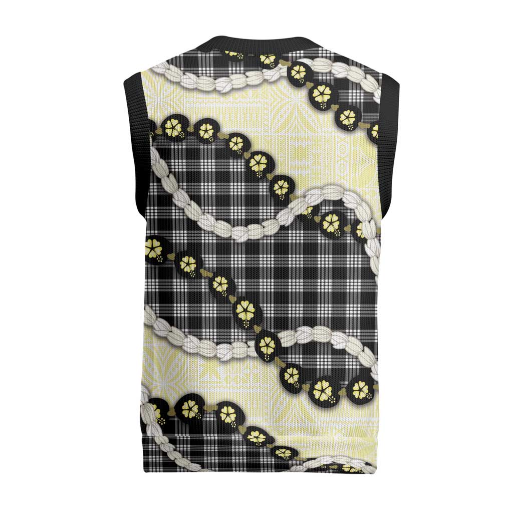 Black Palaka Hawaii Christmas Knitted V-Neck Vest Kukui Nut Pikake Lei Hawaiian Tapa Pattern - Polynesian Pride