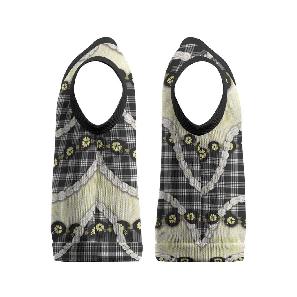 Black Palaka Hawaii Christmas Knitted V-Neck Vest Kukui Nut Pikake Lei Hawaiian Tapa Pattern - Polynesian Pride