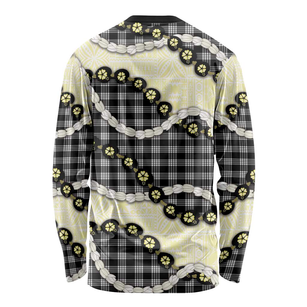 Black Palaka Hawaii Long Sleeve Shirt Kukui Nut Pikake Lei Hawaiian Tapa Pattern - Polynesian Pride