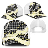 Black Palaka Hawaii Mesh Trucker Cap Kukui Nut Pikake Lei Hawaiian Tapa Pattern - Polynesian Pride