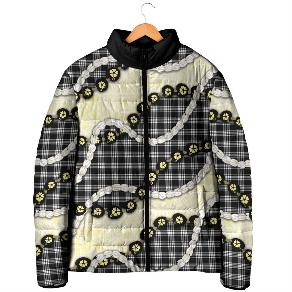 Black Palaka Hawaii Padded Jacket Kukui Nut Pikake Lei Hawaiian Tapa Pattern - Polynesian Pride