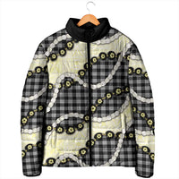 Black Palaka Hawaii Padded Jacket Kukui Nut Pikake Lei Hawaiian Tapa Pattern - Polynesian Pride