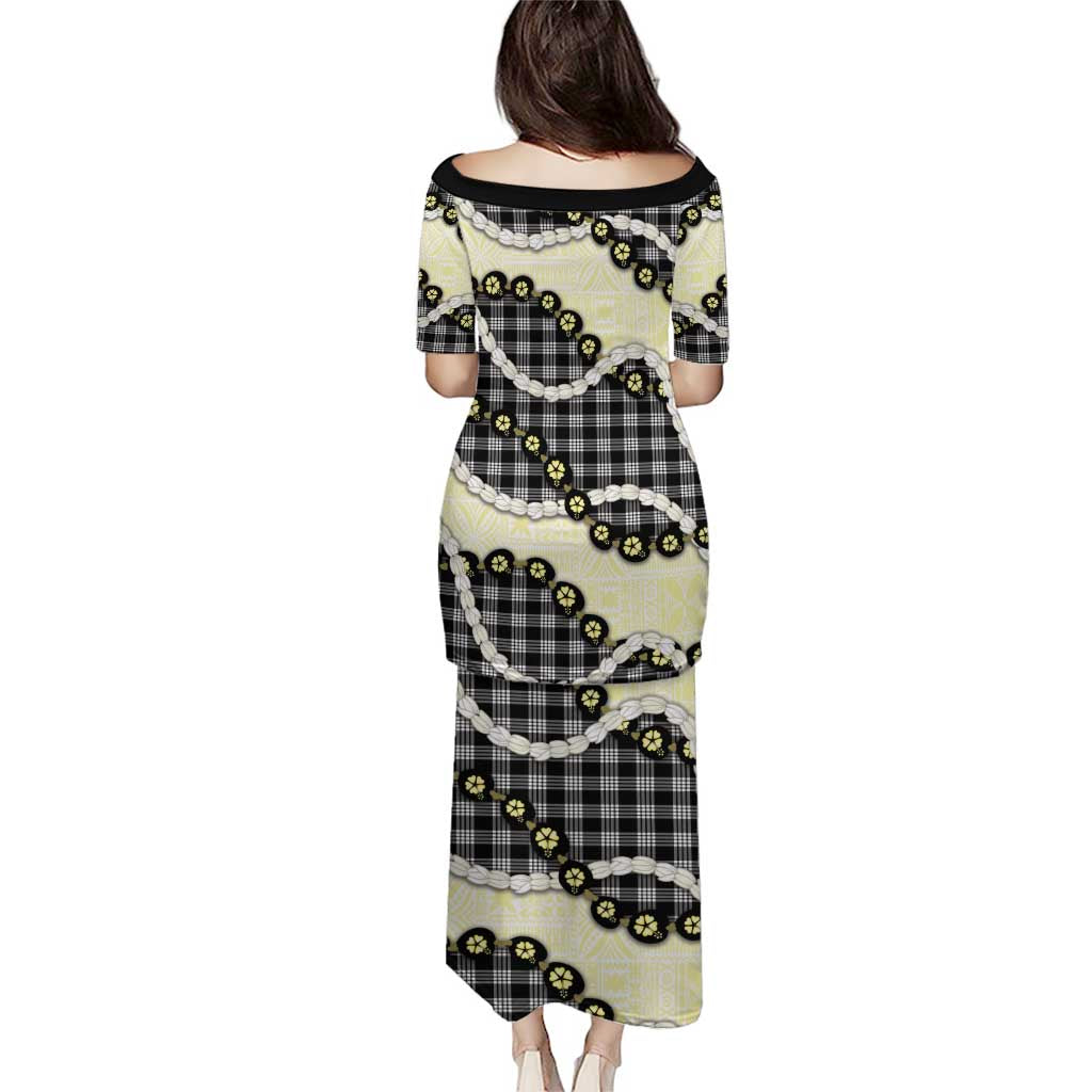 Black Palaka Hawaii Puletasi Kukui Nut Pikake Lei Hawaiian Tapa Pattern - Polynesian Pride