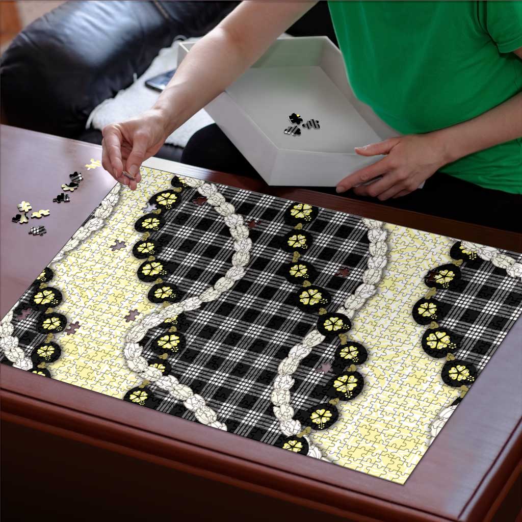 Black Palaka Hawaii Puzzle Kukui Nut Pikake Lei Hawaiian Tapa Pattern - Polynesian Pride