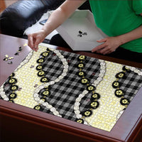 Black Palaka Hawaii Puzzle Kukui Nut Pikake Lei Hawaiian Tapa Pattern - Polynesian Pride