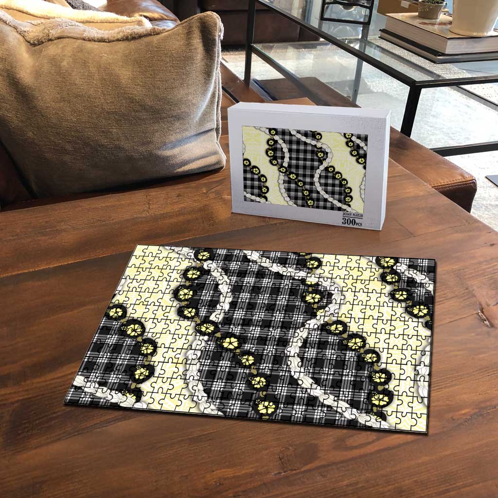 Black Palaka Hawaii Puzzle Kukui Nut Pikake Lei Hawaiian Tapa Pattern - Polynesian Pride