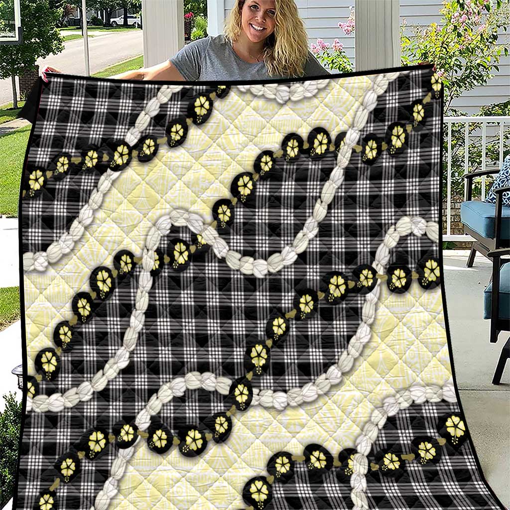 Black Palaka Hawaii Quilt Kukui Nut Pikake Lei Hawaiian Tapa Pattern - Polynesian Pride