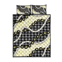 Black Palaka Hawaii Quilt Bed Set Kukui Nut Pikake Lei Hawaiian Tapa Pattern - Polynesian Pride