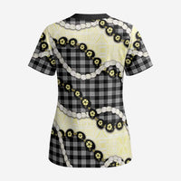 Black Palaka Hawaii Scrub Top Kukui Nut Pikake Lei Hawaiian Tapa Pattern - Polynesian Pride